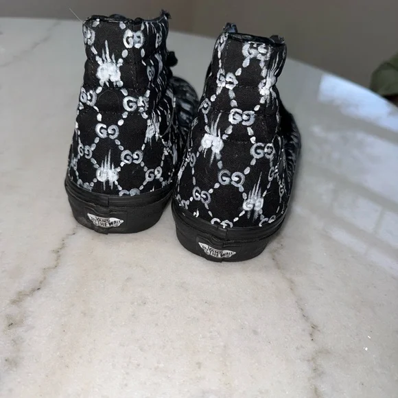 Vans Black and White High-Top Sneakers with Monogram Design - Picture 2 of 4